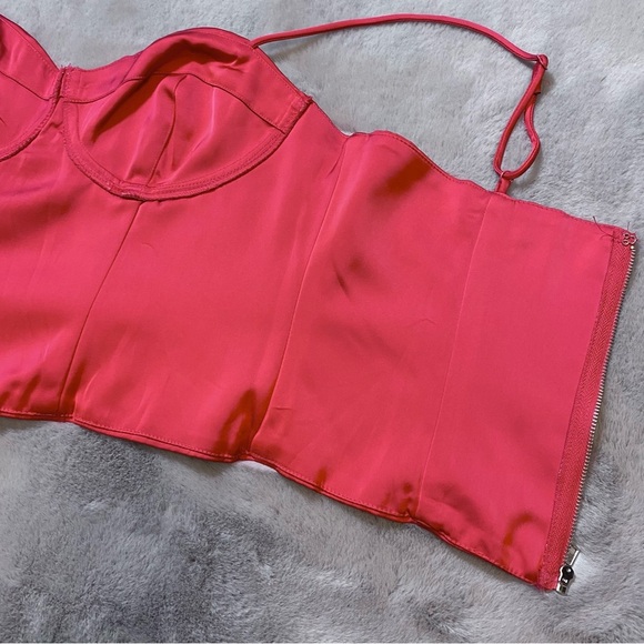 NWT Jason Wu Satin Bustier Corset Top Tank Zipper Pink Red Structured Sleeveless - Picture 8 of 11